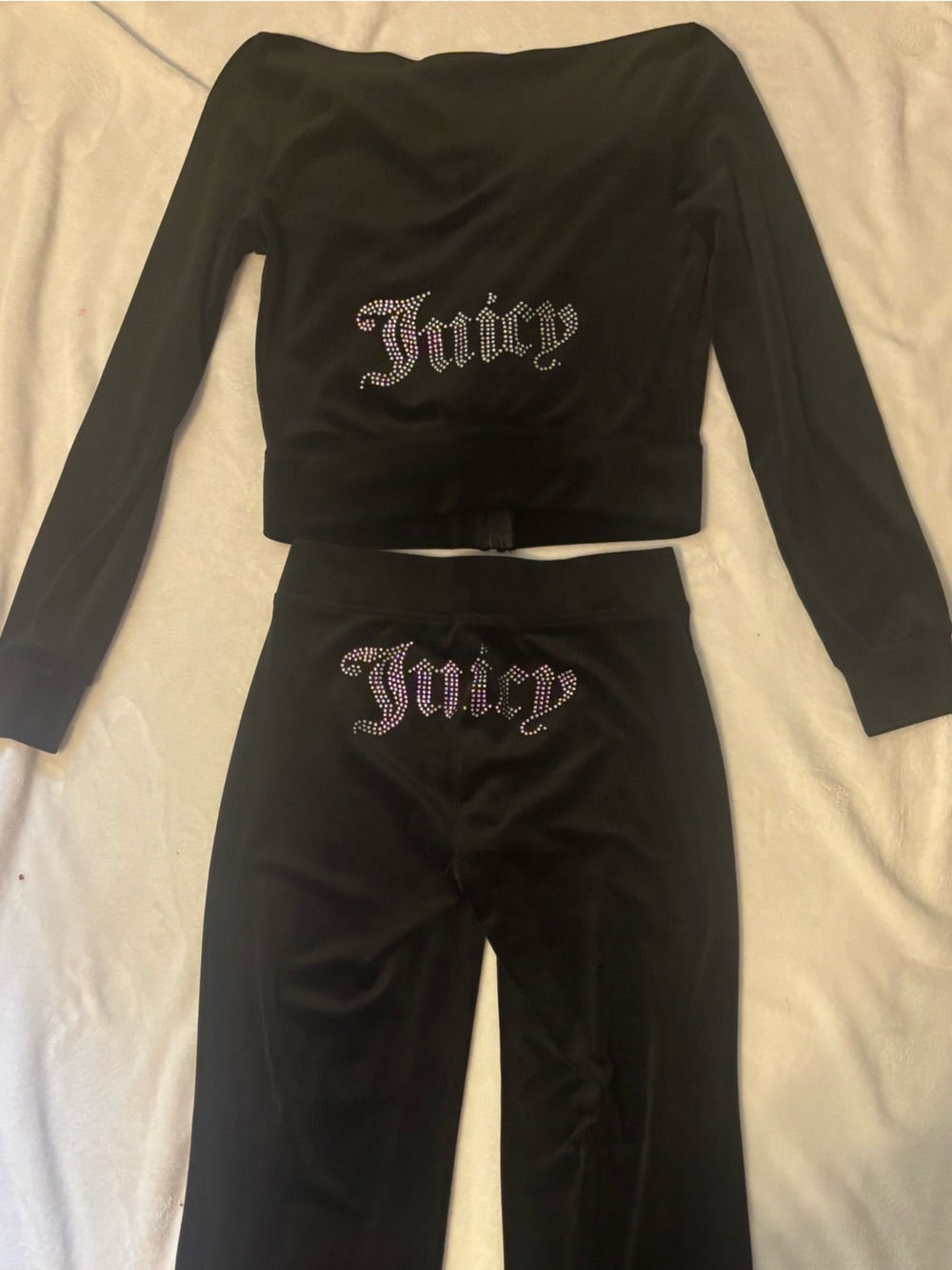 Juicy Couture Black Rhinestone 'Juicy' Velvet Sweatshirt & Joggers Set